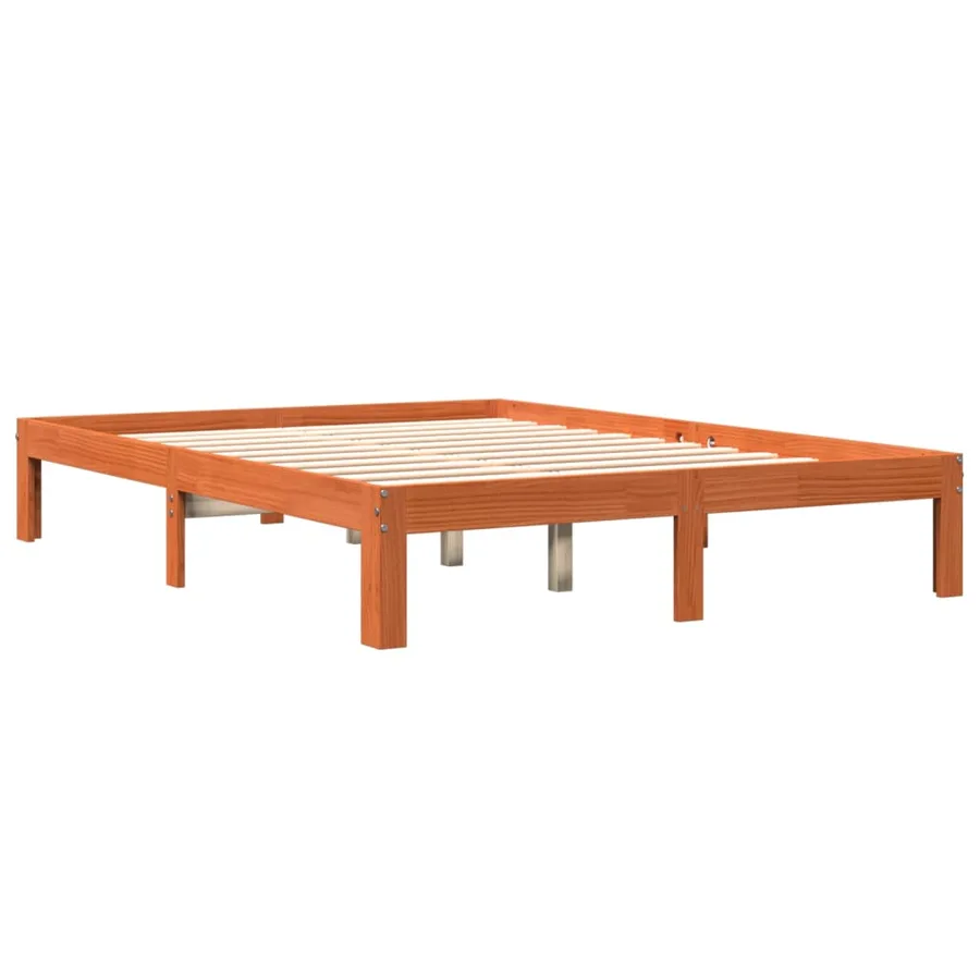 Cadre de lit sans matelas cire marron 135x190cm bois pin massif - 3