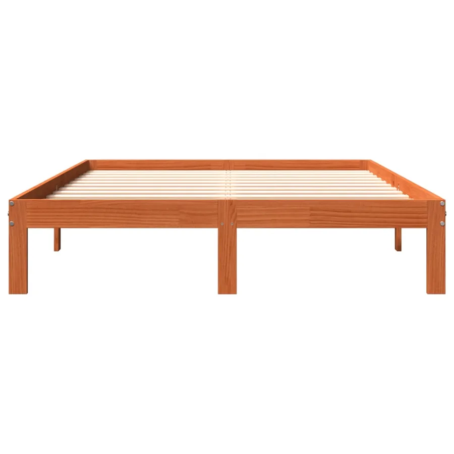 Cadre de lit sans matelas cire marron 135x190cm bois pin massif - 4