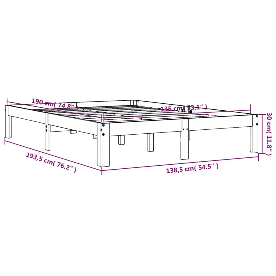 Cadre de lit sans matelas cire marron 135x190cm bois pin massif - 9