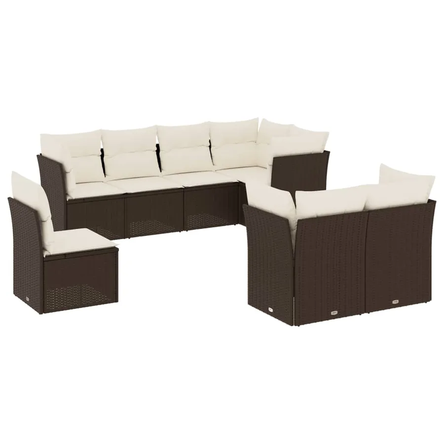 Salon de jardin 8 pcs avec coussins marron résine tressée - 2