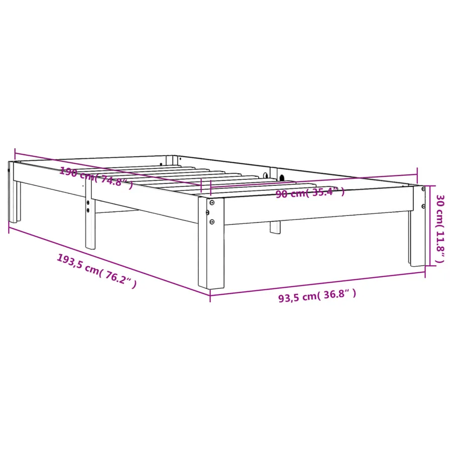Cadre de lit sans matelas cire marron 90x190 cm bois pin massif - 9
