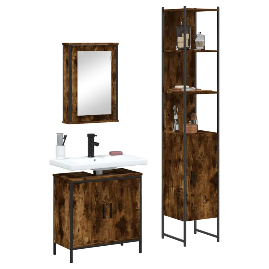 Ensemble de meubles de salle de bain 3 pcs Chêne fumé