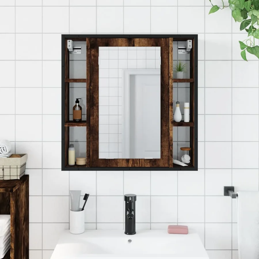 Armoire à miroir de salle de bain chêne fumé bois d’ingénierie - 3