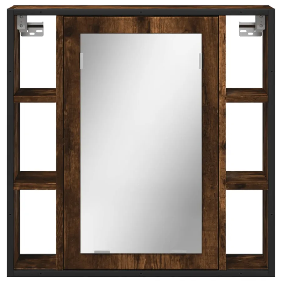 Armoire à miroir de salle de bain chêne fumé bois d’ingénierie - 5