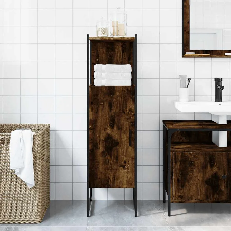 Armoire de salle de bain chêne fumé 33x33x120,5 cm - 3