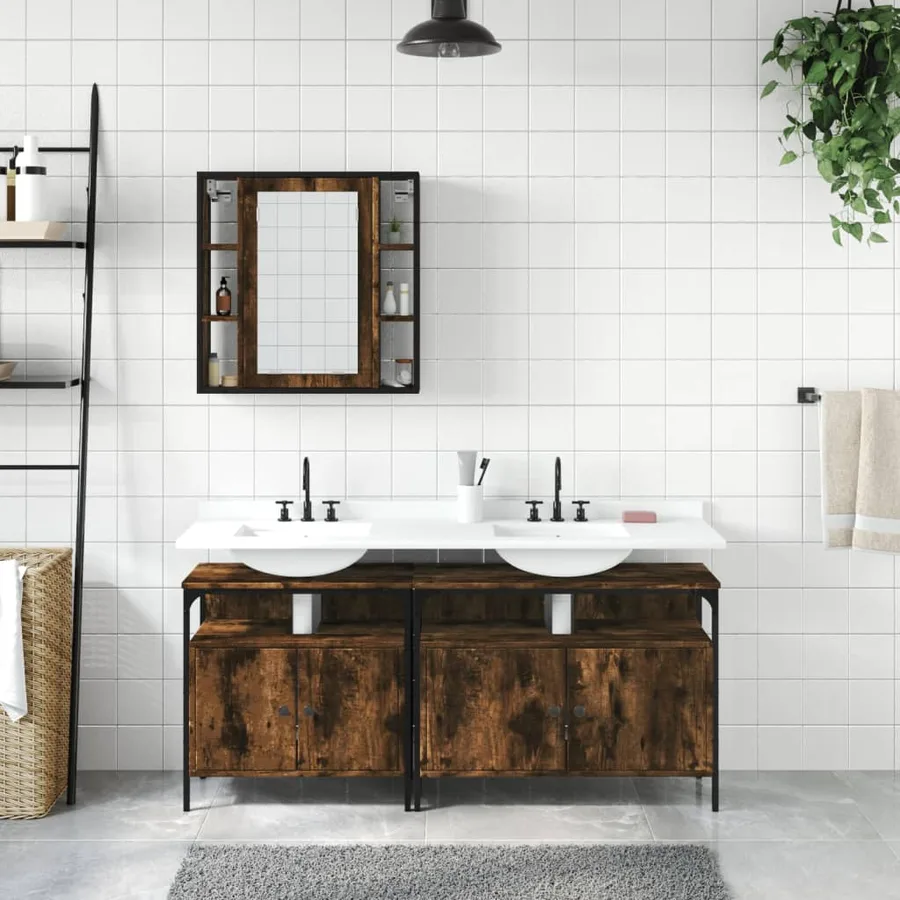 Ensemble d'armoires de salle de bain 3 pcs chêne fumé - 3