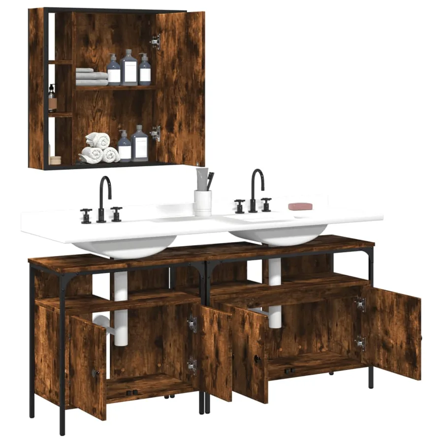 Ensemble d'armoires de salle de bain 3 pcs chêne fumé - 4