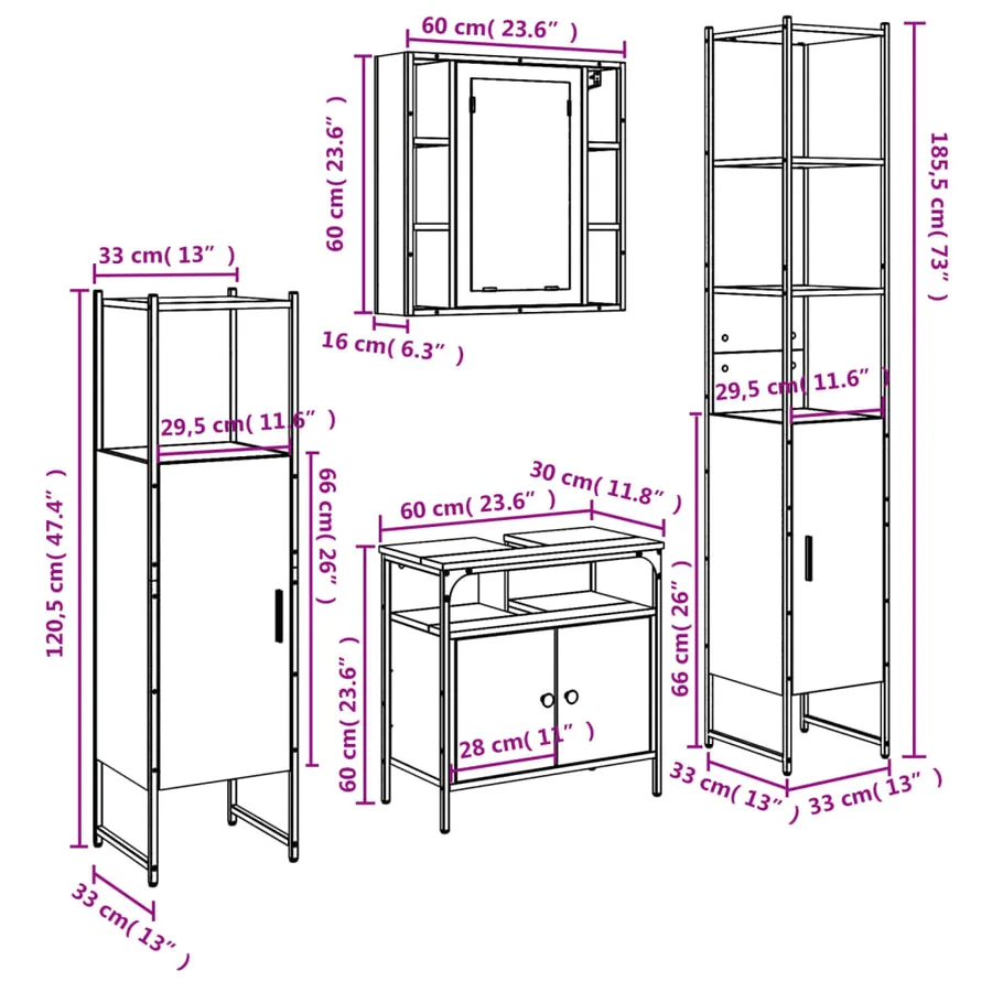 Ensemble d’armoires salle de bain 4 pcs noir bois d'ingénierie - 13
