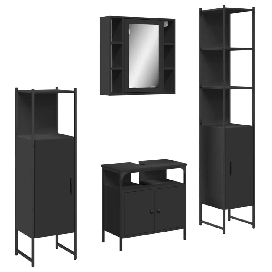 Ensemble d’armoires salle de bain 4 pcs noir bois d'ingénierie - 2