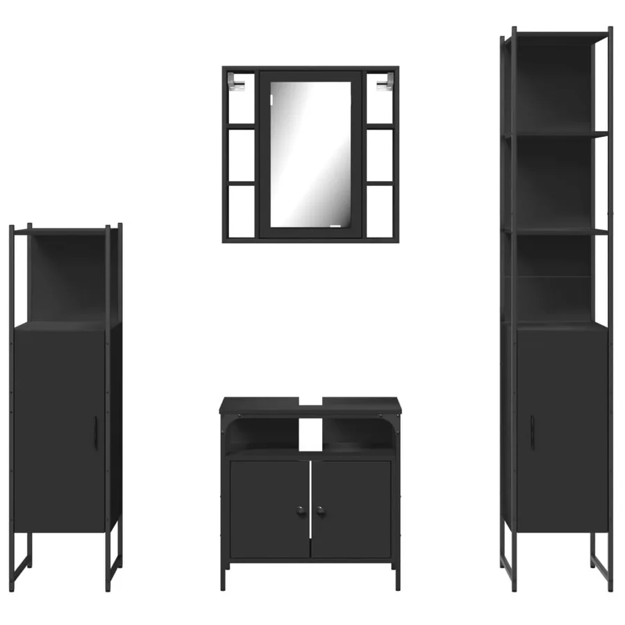 Ensemble d’armoires salle de bain 4 pcs noir bois d'ingénierie - 6