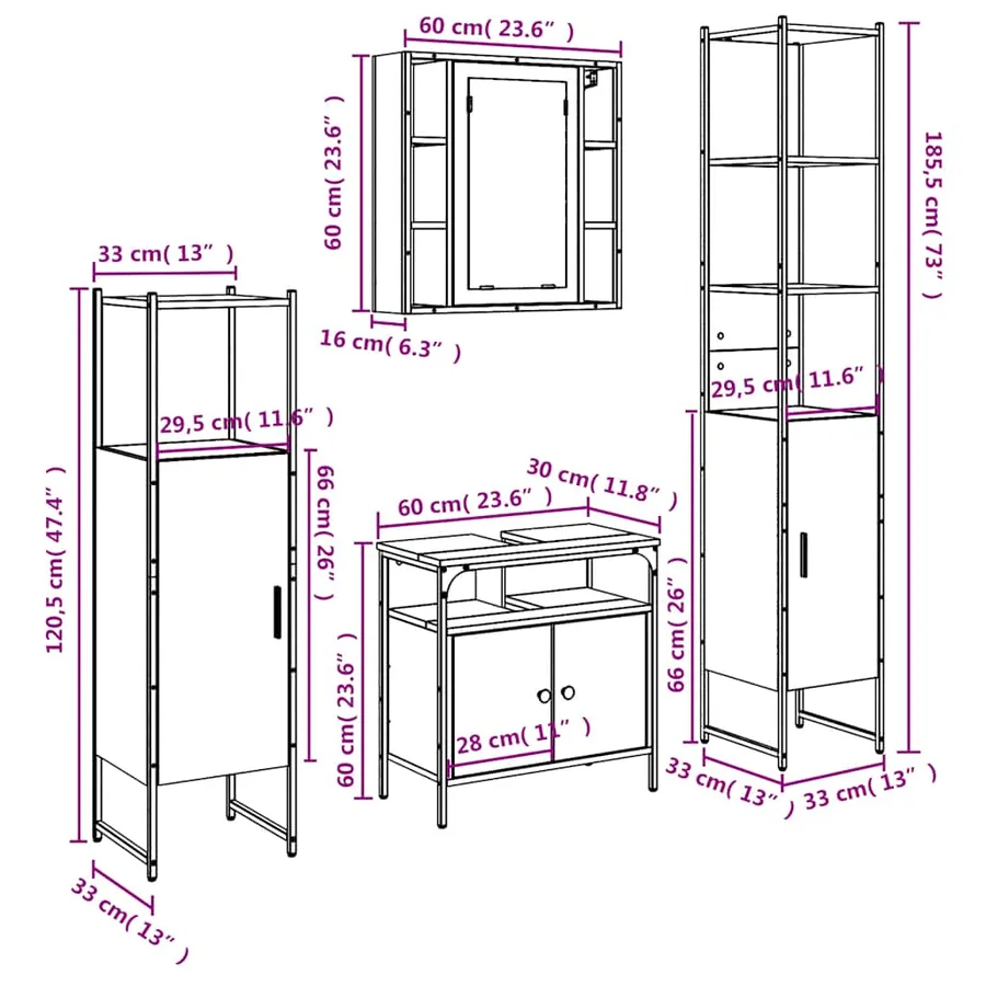 Ensemble d'armoires de salle de bain 4 pcs chêne fumé - 13