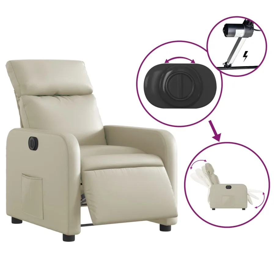 Fauteuil inclinable électrique Crème Similicuir - 6