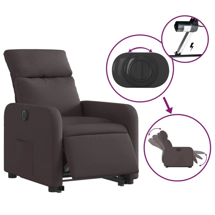 Fauteuil inclinable électrique marron foncé tissu - 6