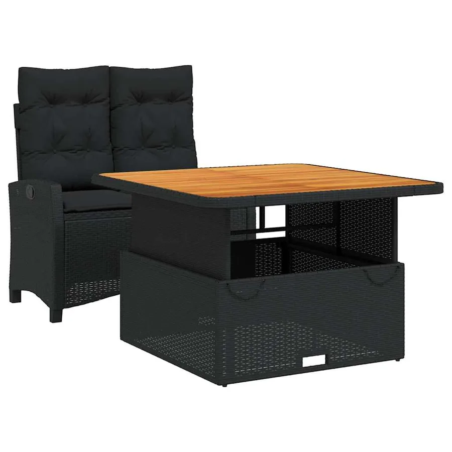 Ensemble à manger de jardin coussins 2pcs noir résine tressée - 2