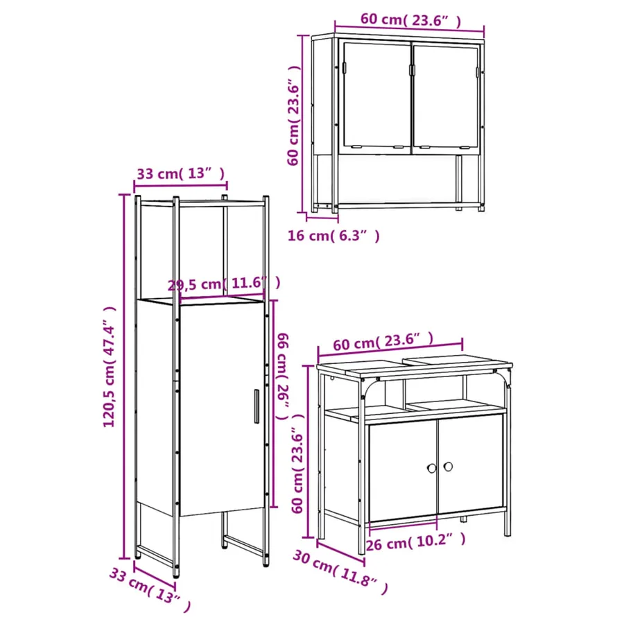 Ensemble de meubles de salle de bain 3 pcs Chêne fumé - 13