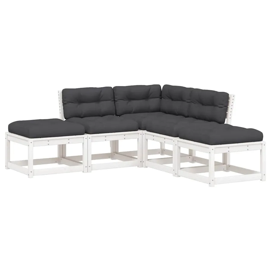 Salon de jardin 5 pcs avec coussins blanc bois massif de pin - 2