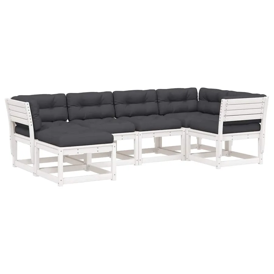 Salon de jardin 6 pcs avec coussins blanc bois massif de pin - 2