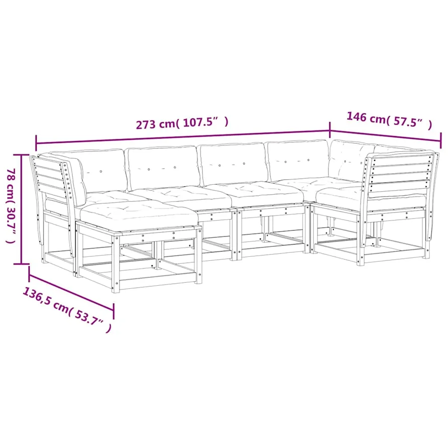 Salon de jardin 6 pcs avec coussins blanc bois massif de pin - 9