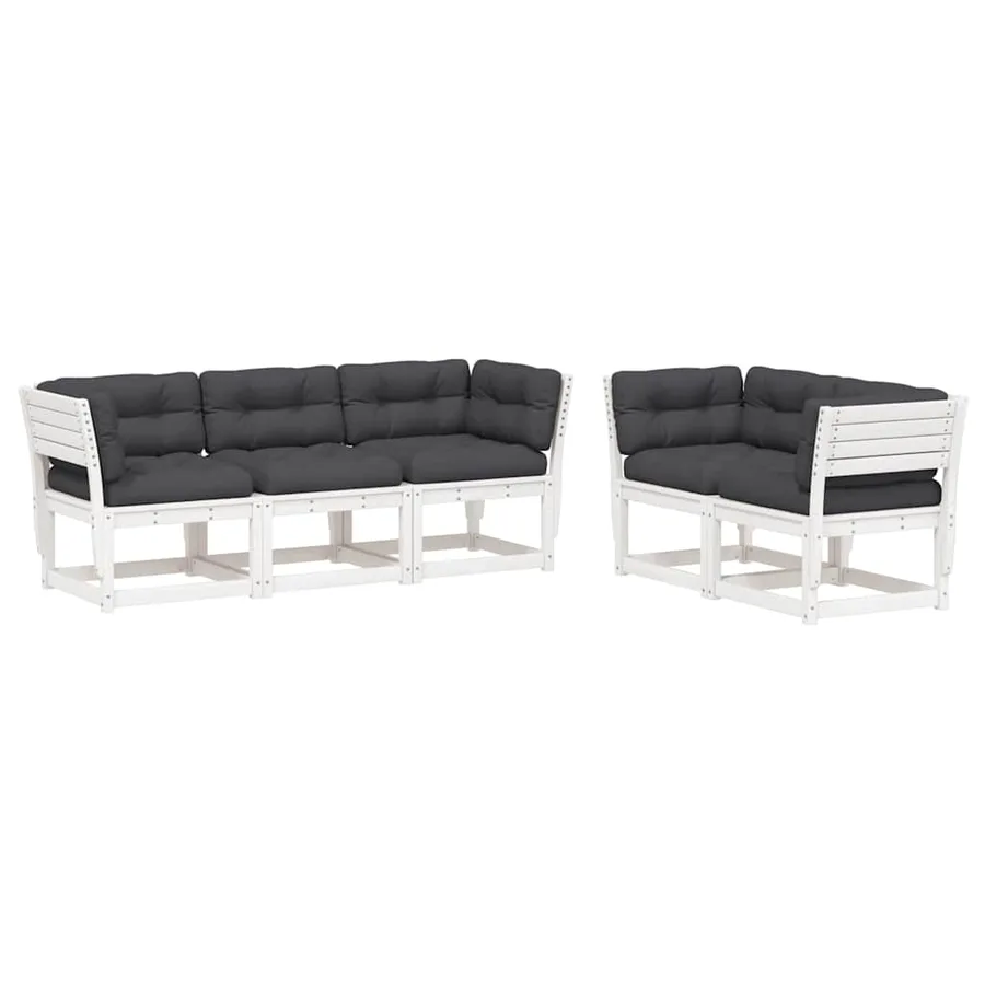 Salon de jardin 5 pcs avec coussins blanc bois massif de pin - 2
