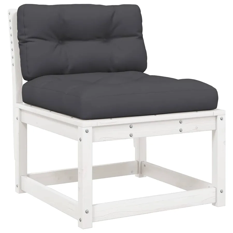 Salon de jardin 5 pcs avec coussins blanc bois massif de pin - 3
