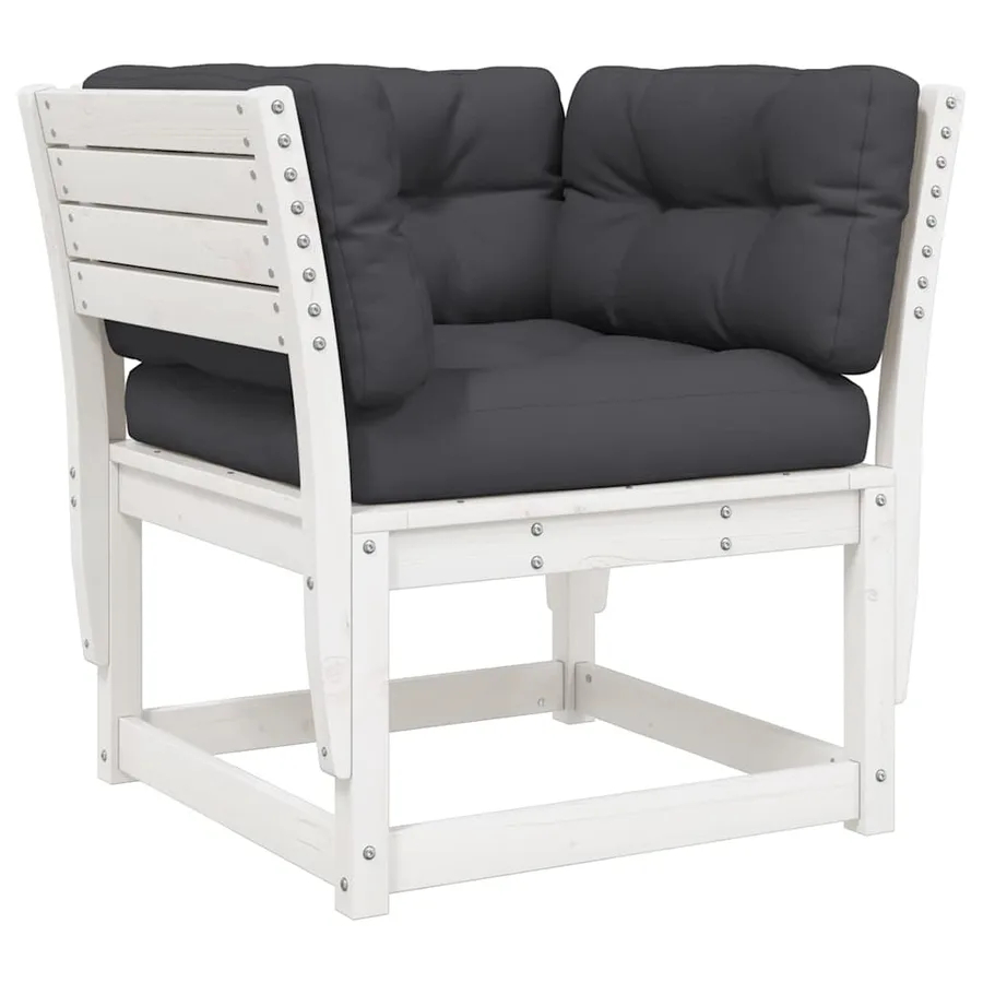 Salon de jardin 5 pcs avec coussins blanc bois massif de pin - 5