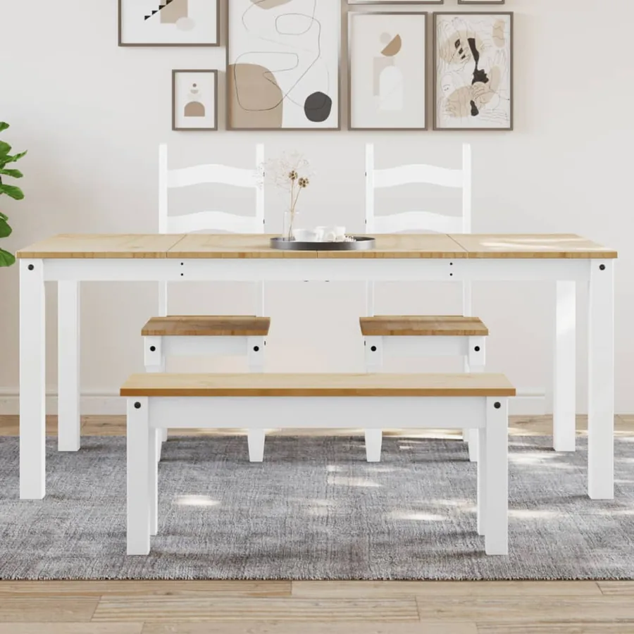 Table à manger PANAMA blanc 180x90x75 cm bois massif de pin