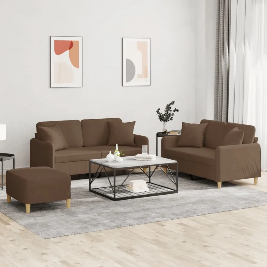 Ensemble de canapés 3 pcs avec coussins marron tissu