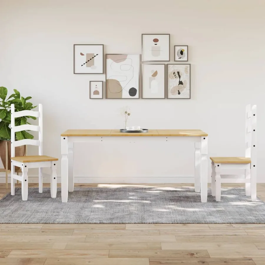 Table à manger Corona blanc 160x80x75 cm bois massif de pin - 3