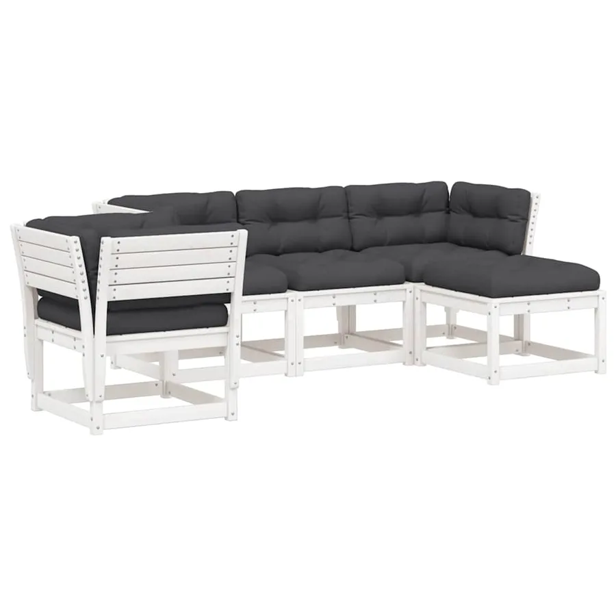 Salon de jardin 5 pcs avec coussins blanc bois massif de pin - 2