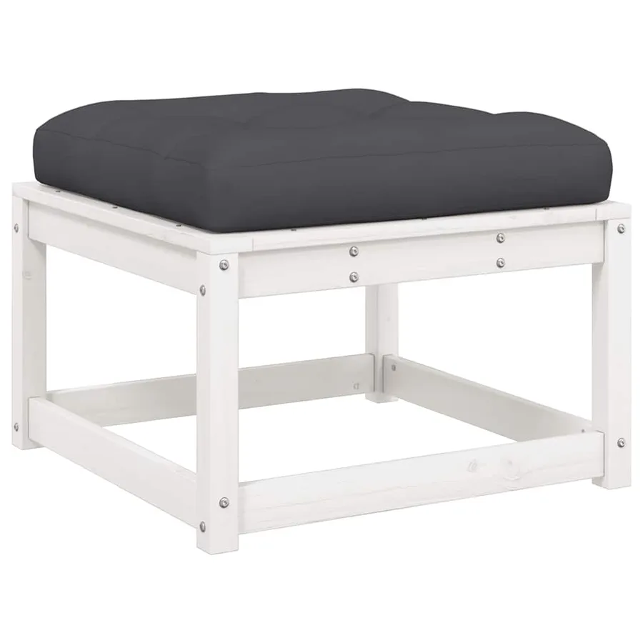 Salon de jardin 5 pcs avec coussins blanc bois massif de pin - 7