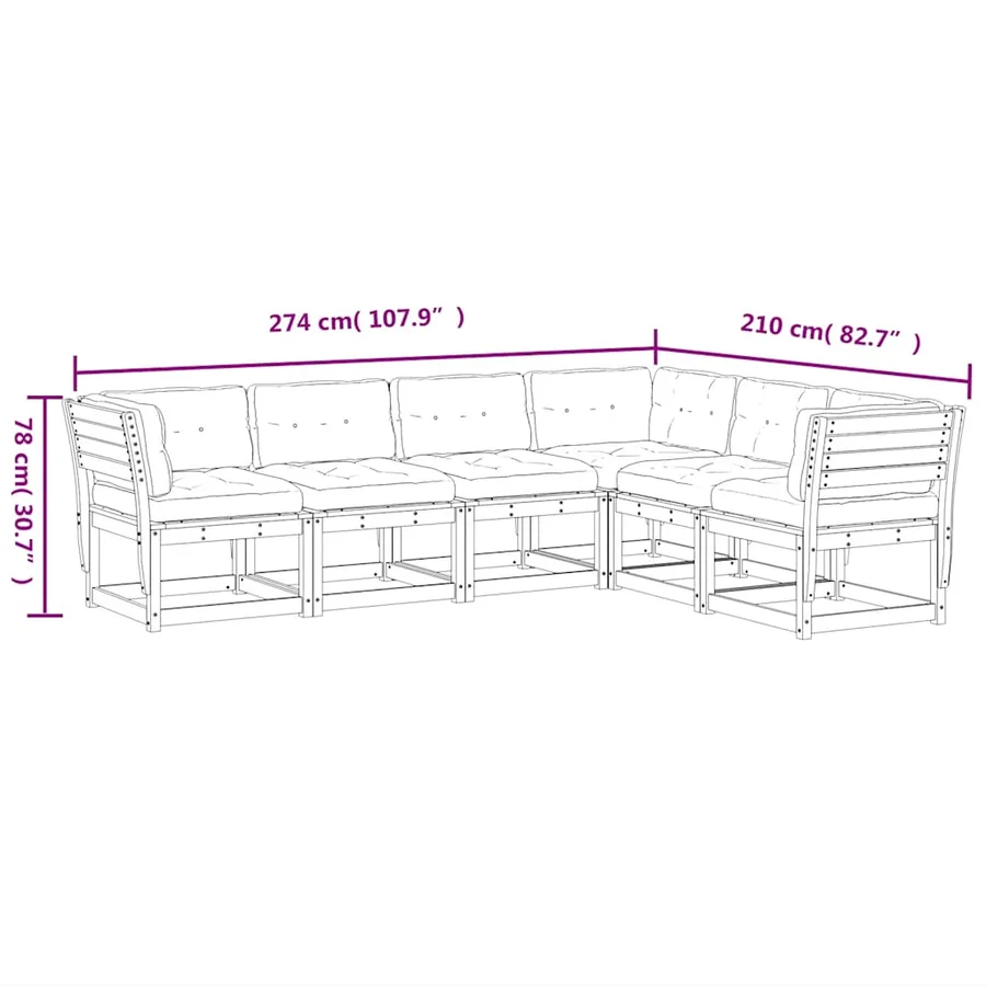 Salon de jardin 6 pcs avec coussins cire marron bois pin massif - 8