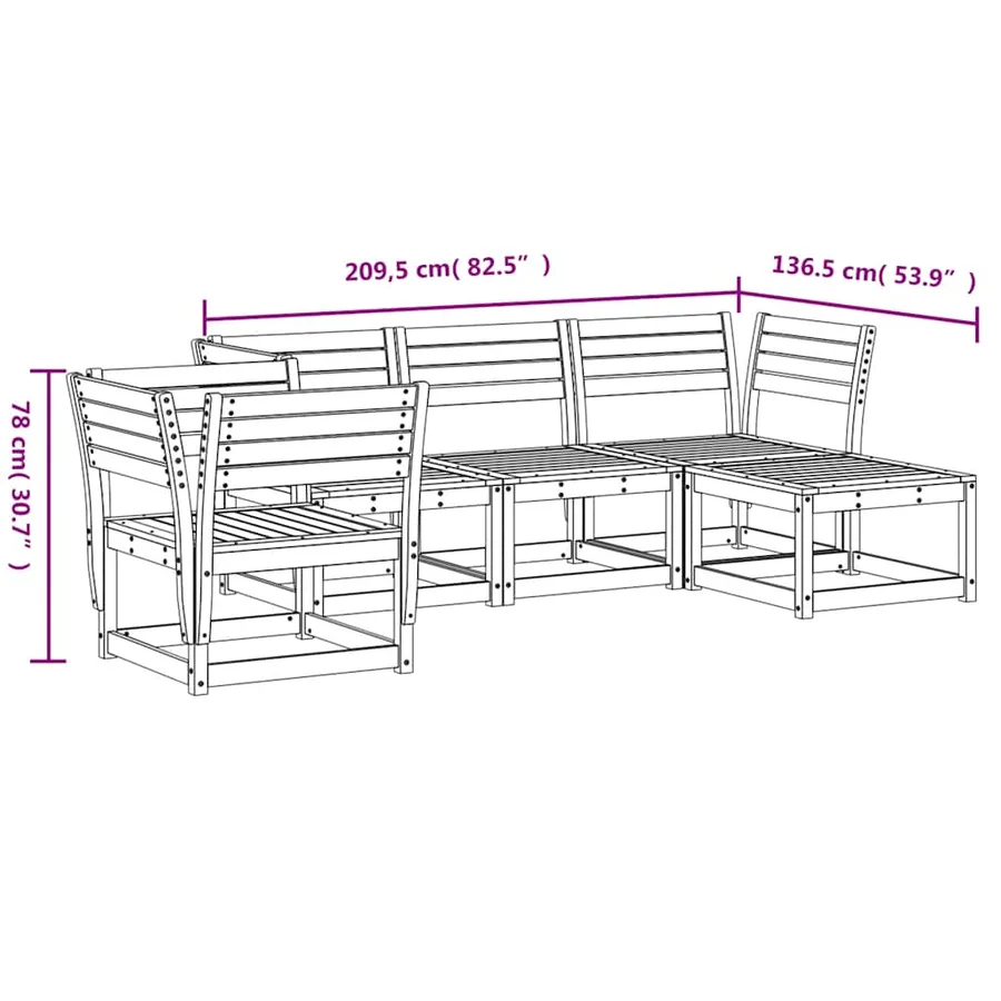 Salon de jardin 5 pcs blanc bois massif de pin - 9