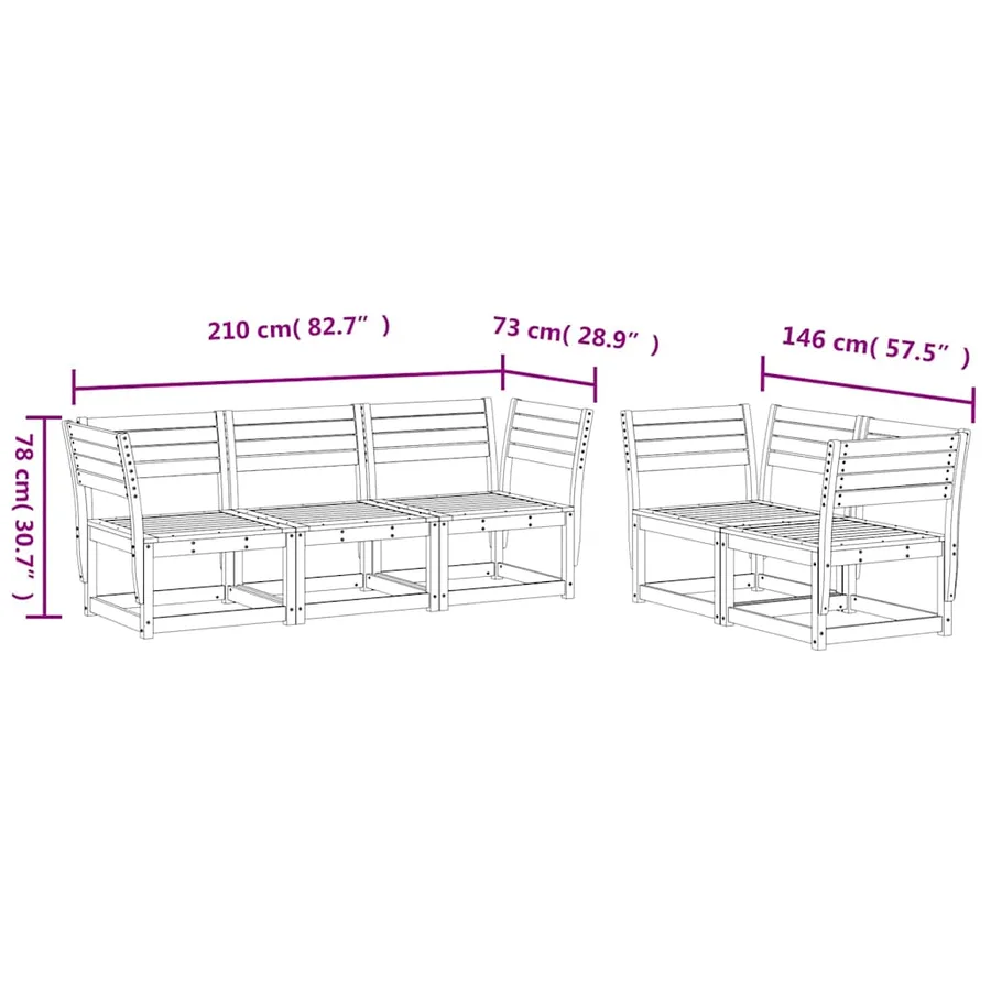 Salon de jardin 5 pcs blanc bois massif de pin - 8