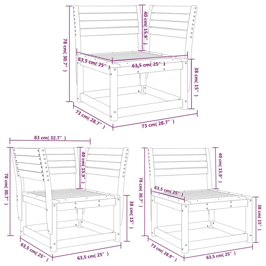 Salon de jardin 5 pcs blanc bois massif de pin - 9