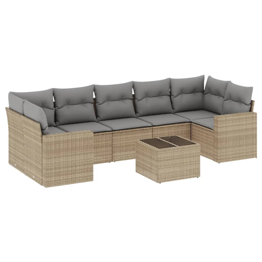 Salon de jardin avec coussins 8 pcs beige résine tressée - 2