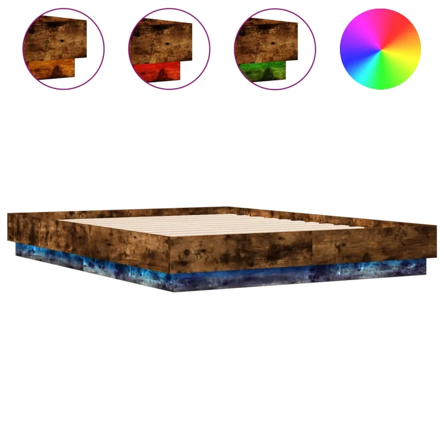 Cadre de lit avec LED sans matelas chêne fumé 120x190 cm - 2