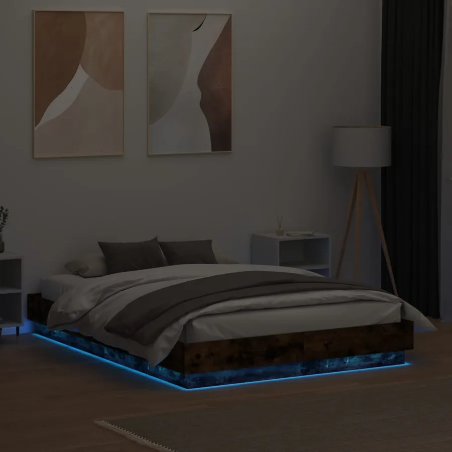 Cadre de lit avec LED sans matelas chêne fumé 120x190 cm - 4