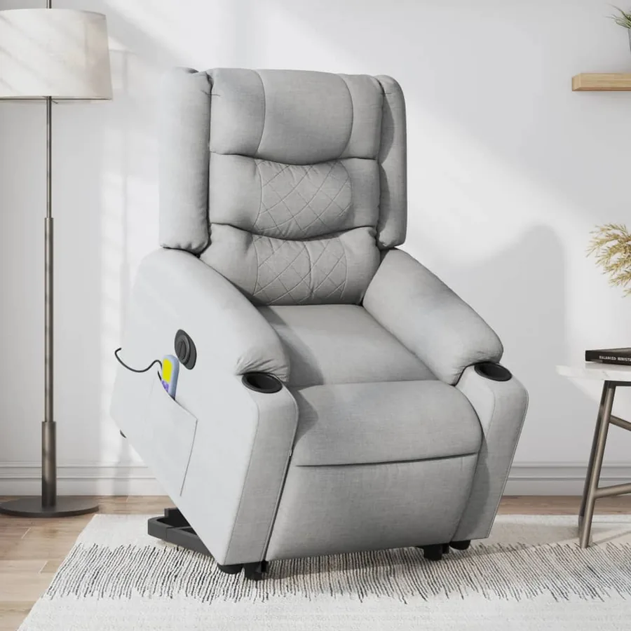 Fauteuil inclinable de massage électrique Gris clair Tissu