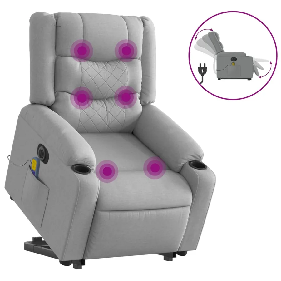 Fauteuil inclinable de massage électrique Gris clair Tissu - 2