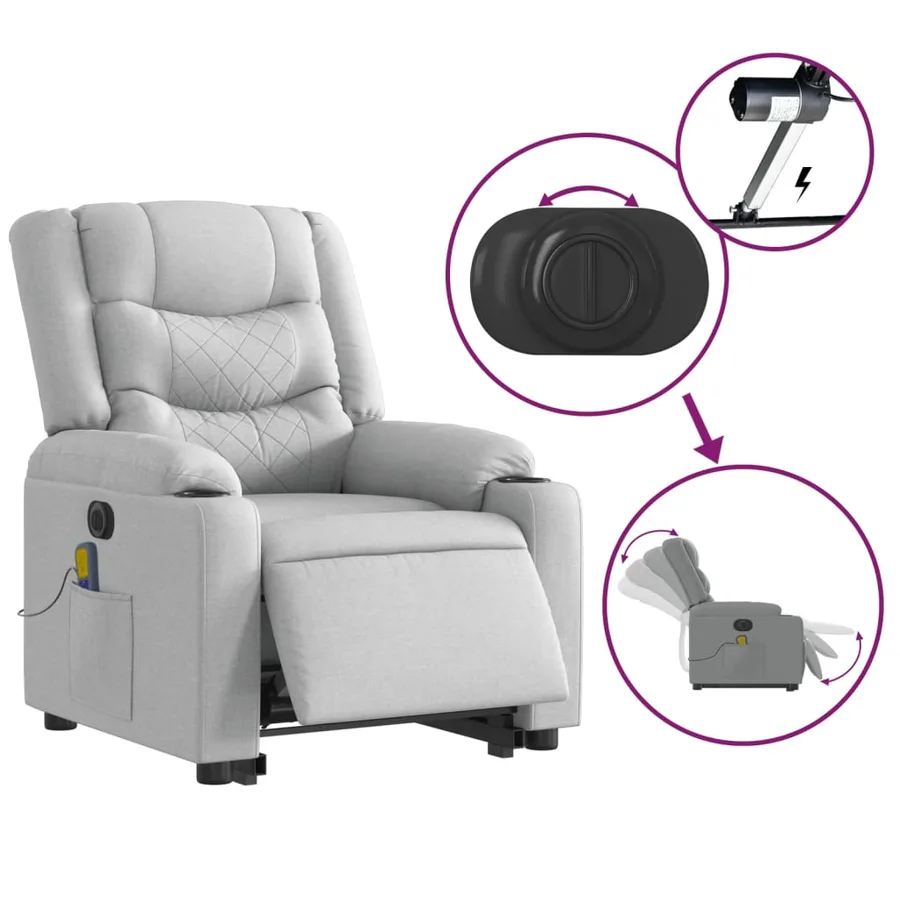 Fauteuil inclinable de massage électrique Gris clair Tissu - 6