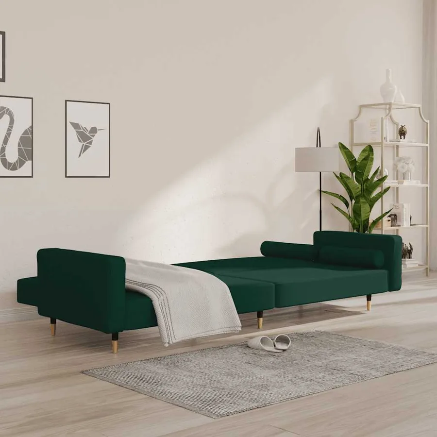 Canapé-lit à 2 places avec deux oreillers Vert foncé Velours - 3