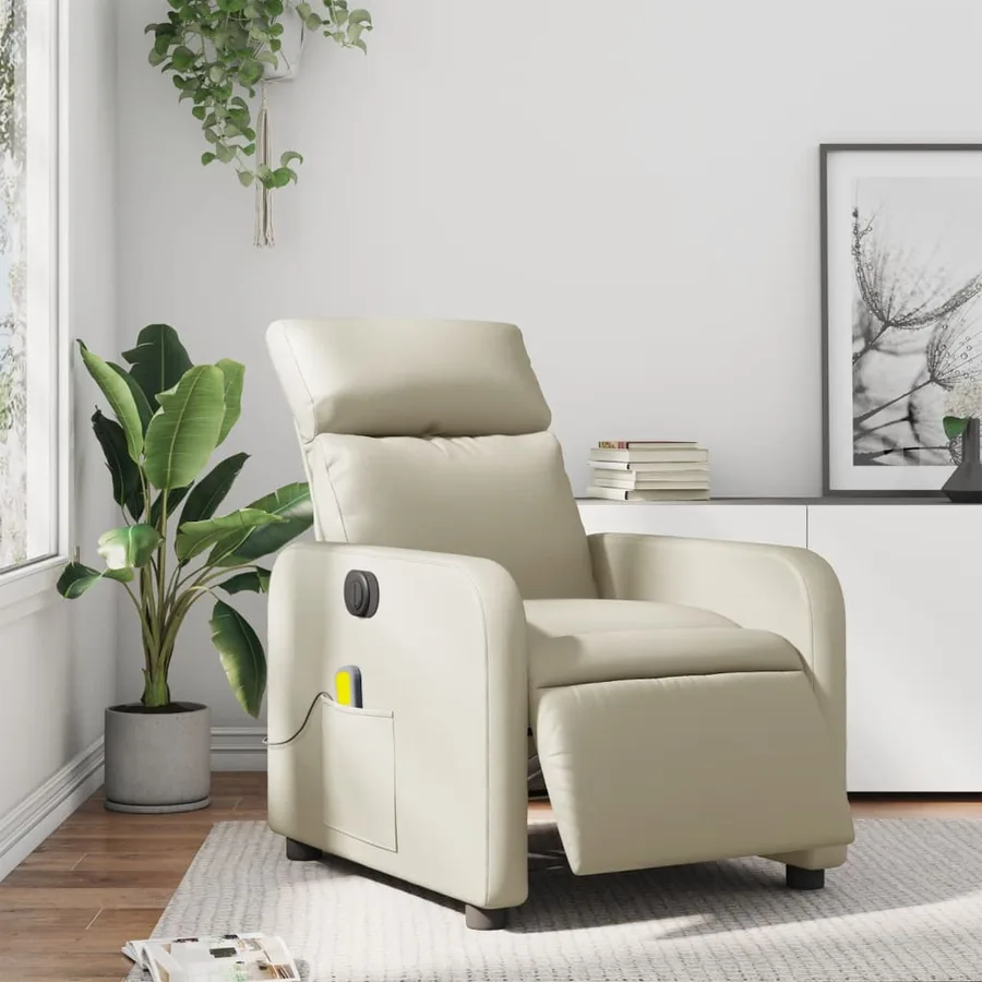 Fauteuil de massage inclinable électrique crème similicuir - 15