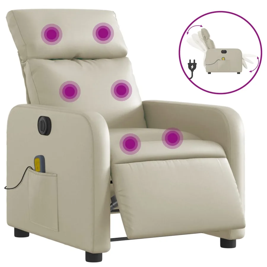 Fauteuil de massage inclinable électrique crème similicuir - 2