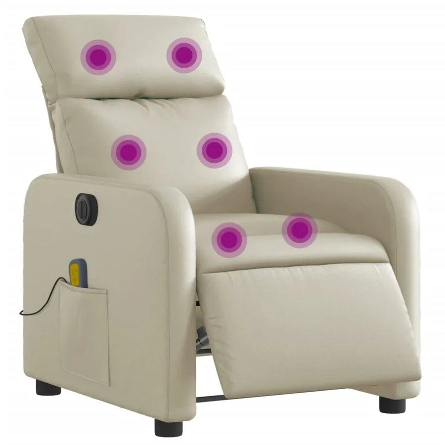 Fauteuil de massage inclinable électrique crème similicuir - 3