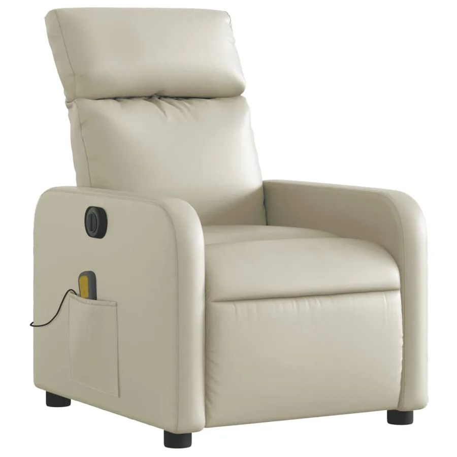 Fauteuil de massage inclinable électrique crème similicuir - 4