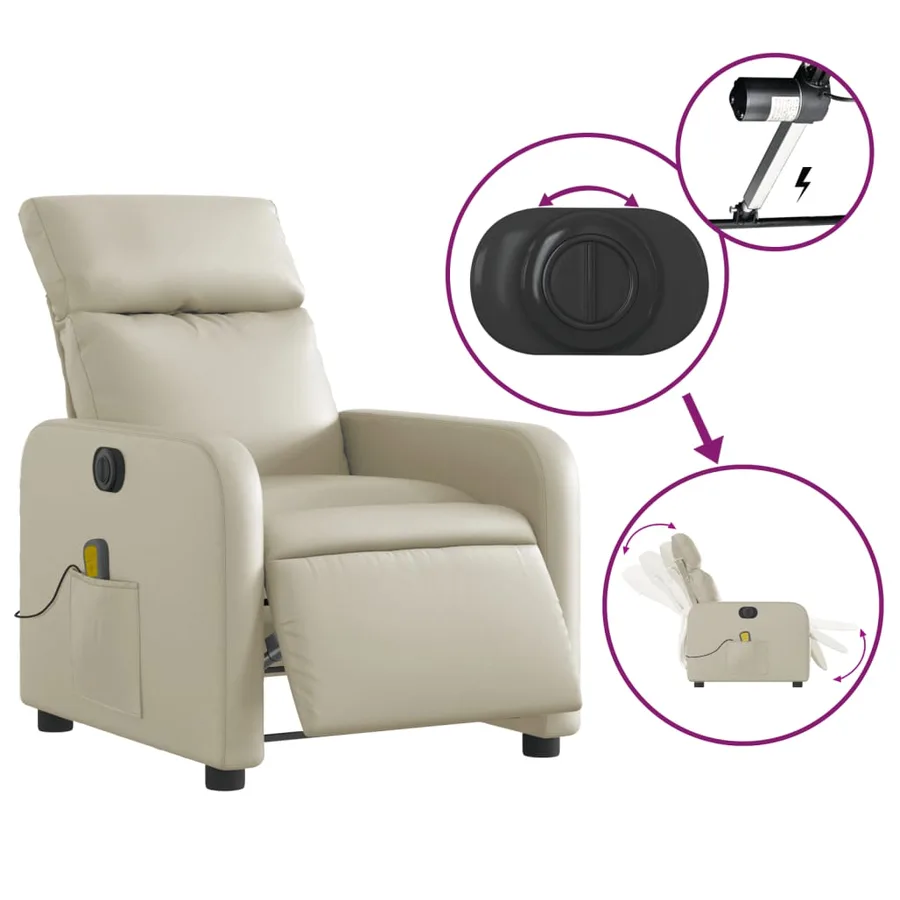Fauteuil de massage inclinable électrique crème similicuir - 6