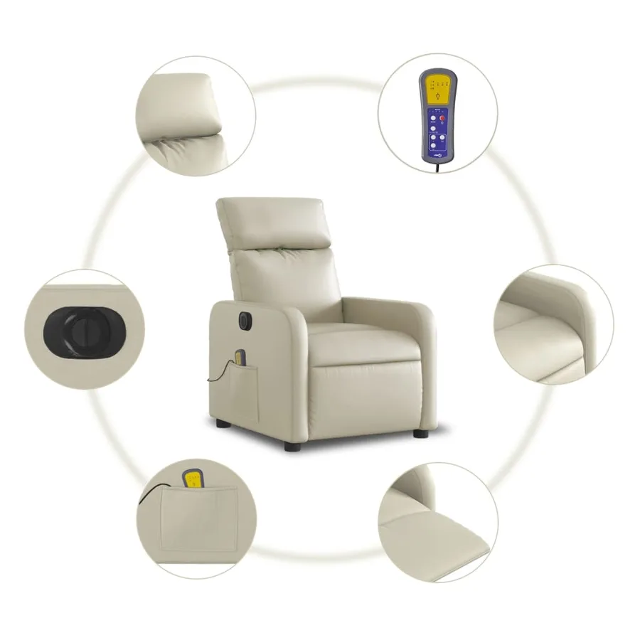 Fauteuil de massage inclinable électrique crème similicuir - 8