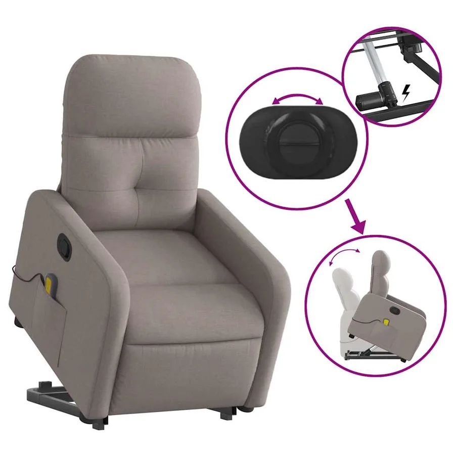 Fauteuil inclinable de massage Taupe Tissu - 6