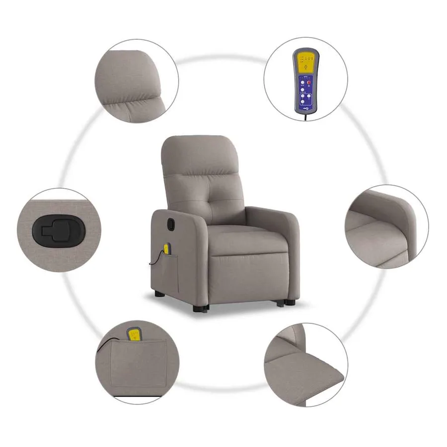 Fauteuil inclinable de massage Taupe Tissu - 8