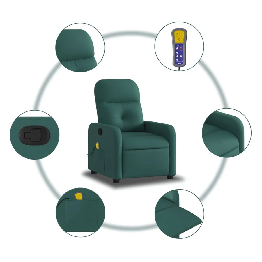 Fauteuil de massage inclinable Vert foncé Tissu - 6